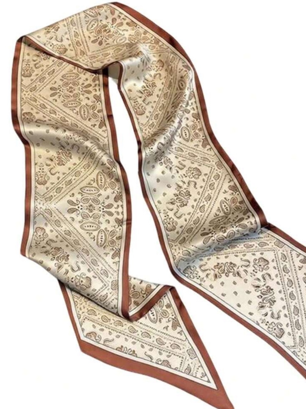 Cream & Brown Printed Twilly Scarf - Classic Women's Accessory